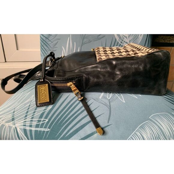 BADGLEY MISCHKA BLACK MIRANDA HOUNDSTOOTH CALF HAIR LEATHER PURSE SHOULDER BAG - Picture 7 of 10